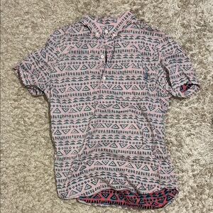 Chubbies Geometric Print Button-Up Shirt in Pink and Gray